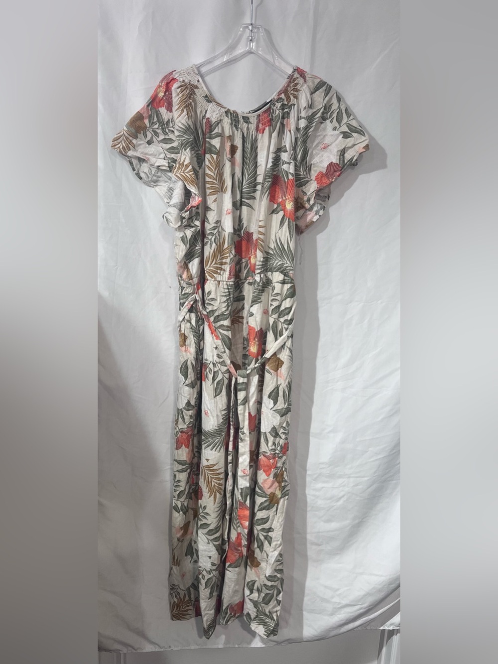Lane Bryant Ivory Maxi Dress with Red & Green Floral Print